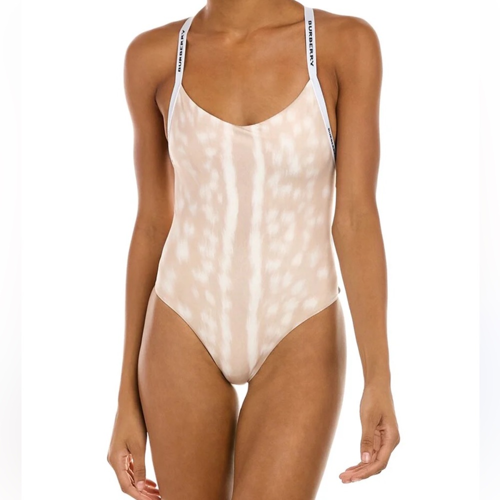 Burberry Beige and White One-Piece Swimsuit